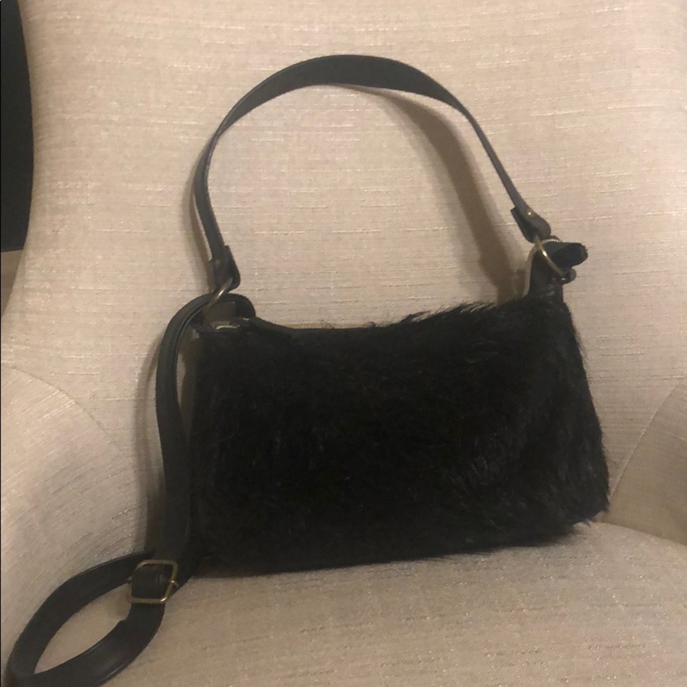 Faux fur vegan leather purse